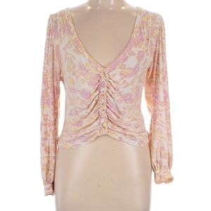 Free People Pink and Yellow Ruched Blouse